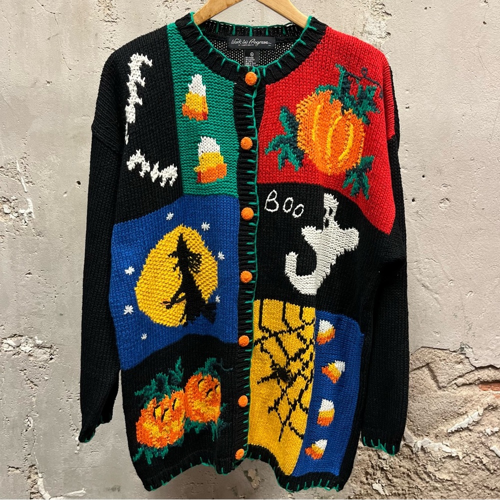 Work In Progress Halloween Patchwork Knitted Witc… - image 1